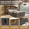 Merax Polsterbett, 160x200 Doppelbett, mit Stauraum, Systembett Beige, LED & 2 Leselampen, 2 integr. Nachttische, USB Type-C Ladeport, Leinenstoff, Grau Bild 5