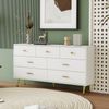 Sideboard, 140x35x76 cm, weißes Sideboard mit 7 Schubladen & goldenen Griffen/Beinen Bild 3