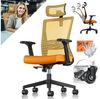 KESSER® Bürostuhl mit verstellbaren Armlehnen | Drehstuhl mit Lendenwirbelstütze Rückenschonend | Schreibtischstuhl ergonomisch mit Kopfstütze | Office Chair Wippfunktion bis 125° mit 5x Gummirollen Orange / Schwarz Bild 2