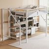 Bett 140x200 cm Metall-Hochbett mit Stauraum und Sicherheitsleiter – erhöhtes Design, weiß Bild 3