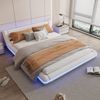 Bodenbett 160x200 cm in Weiß mit LED-Beleuchtung – PU und MDF, modernes Flachbett Bild 2