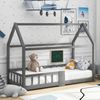 Kinderbett Hausbett aus Massivholz mit Tafel & Lattenrost, 90x200 cm, Grau, ohne Matratze Bild 4