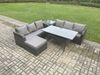 Fimous Rattan Gartenmöbel-Set mit Langer rechteckiger Esstisch Großer Fußhocker Beistelltisch 5 Stücke Outdoor Garten Sofa Set Dunkelgrau gemischt Bild 2