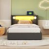 Polsterbett 90×200 cm mit hydraulischem Bettkasten, LED, Bluetooth und USB, Schwarz Bild 2