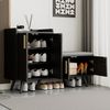 OKWISH Schuhbank Schuhschrank, ausgestattet mit vier Aufbewahrungstüren (Schuhbank mit Holzmaserung und asymmetrischen Metallgriffen – 4 Aufbewahrungstüren, gepolsterte Sitzfläche, stilvoll und funktional, 1-St), mit Sitzbank, verstellbare Böden, asymm... Bild 3