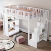 Merax Hochbett 90 x 200 cm, Kinderbett, Jugendbett, Holzbett mit Stauraumtreppe, Hochbett mit mehreren großen Staufächern, Funktionsbett, Weiß Bild 2