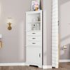 Flieks Eckschrank Bad 57.5 x 46 x 167.5 cm, hoher Badezimmerschrank mit 3 Schubladen, Türfach, offenen Fächern, verstellbaren Böden, weiß Bild 3