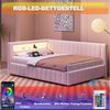 MODFU Polsterbett Daybett Tagesbett Polsterbett Doppelbett Kinderbett Gästebett (mit LED-Licht, USB-Anschluss, Rückenlehne und stabilem Rahmen, für Schlafzimmer & Gästezimmer, 140x200 cm), Ohne Matratze Bild 2