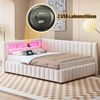 MODFU Polsterbett Daybett Tagesbett Polsterbett Doppelbett Kinderbett Gästebett (mit LED-Licht, USB-Anschluss, Rückenlehne und stabilem Rahmen, für Schlafzimmer & Gästezimmer, 140x200 cm), Ohne Matratze Bild 3