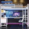 Merax Hochbett, Gamingbett, Metallbett, 90x200cm mit Schreibtisch, LED-Leiste, Aufladen, Weiß Bild 3