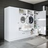 Roomart Schrankwand für Waschküche & Hauswirtschaftsraum - SERIE 1 - 254 cm breit – Waschmaschinen-Umbau & Stauraumschrank mit Ausziehbrett • Weiß Bild 2