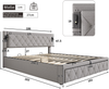 Polsterbett 180x200 cm mit Bettkasten, USB und Downlight, Leinen Grau, Lattenrost inklusive, ohne Matratze Bild 5
