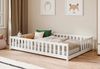 Kids Collective Kinderbett Bodenbett mit Rausfallschutz & Lattenrost Montessori Betten Kinder (Verfügbare Größen: 80x160, 80x180, 90x190, 90x200, 120x200, 140x200 cm), Jugendbett Einzelbett Kiefer Weiß 140x200 cm Bild 1
