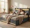 Gdood Polsterbett Stauraumbett Doppelbett LED (1 tlg, Inkl. Bettkasten), Mit LED-Beleuchtung, Ladefunktion, Leinen, 140x200 cm Bild 3