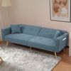 Flieks Schlafsofa mit Bettfunktion, 2-Sitzer Sofa, verstellbare Rückenlehne, goldene Beine, 2 Kissen & Seitentaschen, Teddy Stoff, Smogblau Bild 3