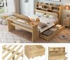 Novelux Kinderbett 140x200 mit Stauraum und Klapptisch – Holzbett Natur mit Kopfteilregal, Schublade, Lattenrost, flexible Montage, ohne Matratze Bild 4