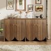 Sideboard 147 cm in Walnussoptik mit Rillenfront, viel Stauraum, 4-türiger Aufbewahrungsschrank, modernes Wohnzimmer-Buffet Bild 5