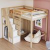 Hochbett 90×200 mit Kleiderschrank, Stauraumtreppe, offenem Unterbereich, multifunktionales Kinder- & Jugendbett in Holzoptik Bild 2