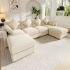 Modulares U-/L-förmiges Chenille-Sofa mit 2 Hockern, umwandelbare Eckcouch mit verstellbaren Armlehnen, Cloud-Sofa-Design, inkl. 4 Dekokissen und 2 Kopfstützen, Beige Bild 4