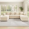 Modulares U-/L-förmiges Chenille-Sofa mit 2 Hockern, umwandelbare Eckcouch mit verstellbaren Armlehnen, Cloud-Sofa-Design, inkl. 4 Dekokissen und 2 Kopfstützen, Beige Bild 2