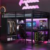 160x200 Metall-Gaming-Hochbett mit LED, Schreibtisch, offenem Kleiderschrank und Ablagefächern, Schwarz Bild 4