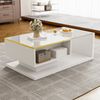 Couchtisch, Spanplatte mit Glasplatte & LED-Beleuchtung, 90x50x32,5 cm, Weiß, Hochglanz Bild 3