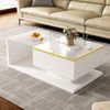 Couchtisch, Spanplatte mit Glasplatte & LED-Beleuchtung, 90x50x32,5 cm, Weiß, Hochglanz Bild 2