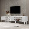 TV-Lowboard 180 cm,Mattweißes TV-Möbel mit 4 Fächern, 3D-Relieftüren, Kabelmanagement Bild 5