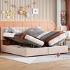 Polsterbett 180x200 cm mit Stauraum und verstellbarem Kopfteil – 2-in-1 Bett aus Leinenstoff in Beige Bild 3