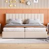 Polsterbett 180x200 cm mit Stauraum und verstellbarem Kopfteil – 2-in-1 Bett aus Leinenstoff in Beige Bild 2