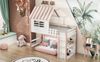 Haus-Hochbett 90×200 cm mit Rausfallschutz und Leiter, Rosa, ohne Matratze Bild 2