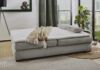 Dauer-Schlafsofa Federkern Couch mit Topper und Bettkasten in Feincord Hellgrau Bild 3