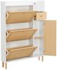 KLAM HOME Schuhschrank Holzwerkstoff Schuhschrank aus Rattan,mit 3 Kipp-Türen und 1 Schublade Massivholzbeinen und Griffen – Maße: B90/H125/T17 cm Bild 2