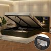 Polsterbett mit LED-Beleuchtung, Wireless Charger und Stauraum, extra breites Kopfteil mit Spots, Type-C und USB Anschlüssen, 180x200 cm, gepolsterter Kopfteil, Doppelbett, Stauraumbett, Kunstleder Bild 3
