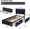 Polsterbett 90×200 cm aus Leinen-Stoff mit LED-Beleuchtung und zweißSchubladen, schwarz Bild 4