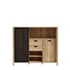 Forte JYTANA Schrank 150, skandinavischer Schrank mit 2 Schubladen und Schranktüren und 3 Regalfächern, Mauvella Eiche Holzdekor / Schwarz, 149,9 cm breit x 129,9 cm hoch x 40,2 cm tief Bild 3