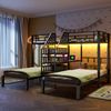 Etagenbett 90×200 cm mit 3 Schlafplätzen, LED, Stauraumtreppe, Schreibtisch, schwarz, ohne Matratze Bild 3