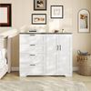 GarveeMore Kleiderschrank Niedriger Sideboard mit 2 Türen & 4 Schubladen, Weiß & Braun (120×50×110 cm) Kippsicherung, Metallgriffen, viel Stauraum für Schuhe, Kleidung, Hüte Bild 2