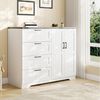 GarveeMore Kleiderschrank Niedriger Sideboard mit 2 Türen & 4 Schubladen, Weiß & Braun (120×50×110 cm) Kippsicherung, Metallgriffen, viel Stauraum für Schuhe, Kleidung, Hüte Bild 3