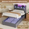 Polsterbett aus Samt mit LED, USB & hydraulischem Stauraum, ohne Matratze, 90x200 cm, Grau Bild 5
