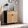 Sideboard Kommode 80x86,5x40cm Schwarz Wiener Geflecht Rattan 2 Türen Schubladen Bild 3