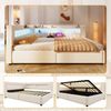 Merax Doppelbett, Polsterbett, Daybett, 140 x 200 cm, Hydraulische Lagerungt, Sofabett Mit USB Typ-C Ladefunktion, LED-Beleuchtung, Leinen, Beige Bild 3