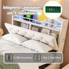 Kinderbett 90x200 cm mit LED-Licht, USB-Type-C-Anschluss & Stauraum – Samt Polsterbett mit Gasdrucksystem,Beige,inklusive Taschenfederkern Bild 5