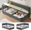 MSMASK Polsterbett mit USB-Steckdosen & LED-Kopfteil, Eckmontage möglich, Jugendbett (Ohne Matratze), Schlafsofa 90x200 cm mit Hydraulischem Stauraum Bild 1
