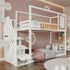 Kinder Etagenbett 90x200 mit Treppen & Schrank - Weißes Hochbett mit Fensterdesign, Sicherheitsgitter, Stauraum Bild 2