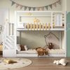 Kinder Etagenbett 90x200 mit Treppen & Schrank - Weißes Hochbett mit Fensterdesign, Sicherheitsgitter, Stauraum Bild 5