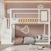 Kinder Etagenbett 90x200 mit Treppen & Schrank - Weißes Hochbett mit Fensterdesign, Sicherheitsgitter, Stauraum Bild 3