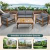 Celya Gartenlounge-Set Gartenlounges, Gartenmöbel Set 4 Personen mit bequemem Kissen, (Outdoor, Tisch und Stühle, Rattenoptik, Akazie, Grau), Doppelsofa mit bequemem Kissen, 2 Sessel und Tisch Bild 4