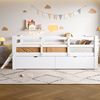 Kinder Plattformbett 90x200 mit Geländer & 2 Schubladen, weiß – Niedriges Bett aus Kiefer, mit Stauraum Bild 4