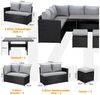 MeXo Gartenlounge-Set Polyrattan Gartenmöbel Set 8 Personen mit Esstisch, (Belastbarkeit pro Sitzplatz bis zu 140kg, 7-tlg, 3x Hocker, 2x 2er Sofa, 1xEcksofa, Tisch 132x76x67cm, Inkl. Auflagen), wetterfestes Loungemöbel Set für Terrasse und Garten Bild 3